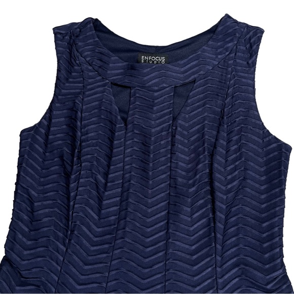 Enfocus Studio size 10 navy blue sleeveless mini dress with cutouts around chest - Picture 2 of 9